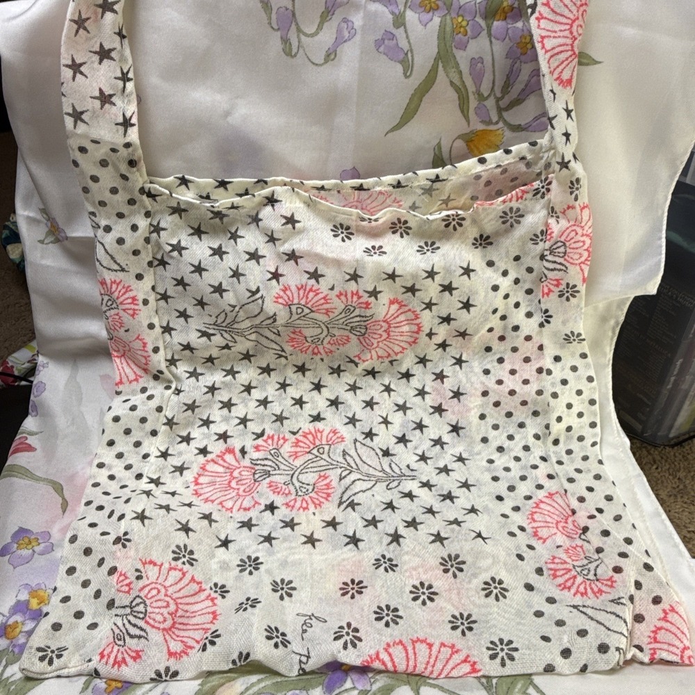 Free People Gauzy Boho Tote Bag Stars Floral Lightweight